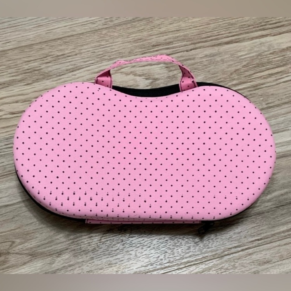 Bustier/Bra Case - Pink/Black Polka Dot. Also a cute storage/makeup bag!